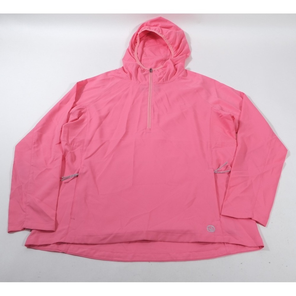 Straight Down Windbreaker Womens L Pink Quarter Zip Hooded Pullover Active Top